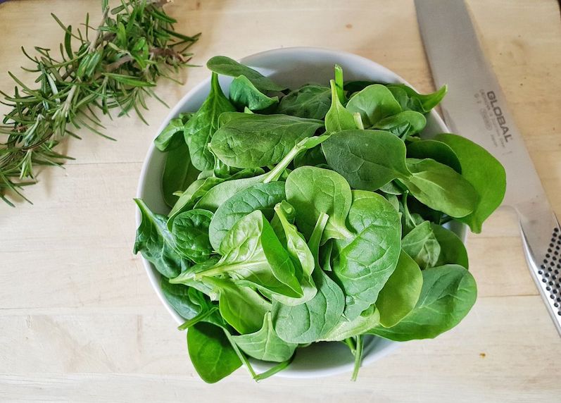 prepping spinach after harvesting