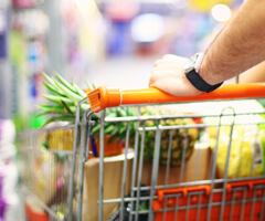 grocery cart full of food