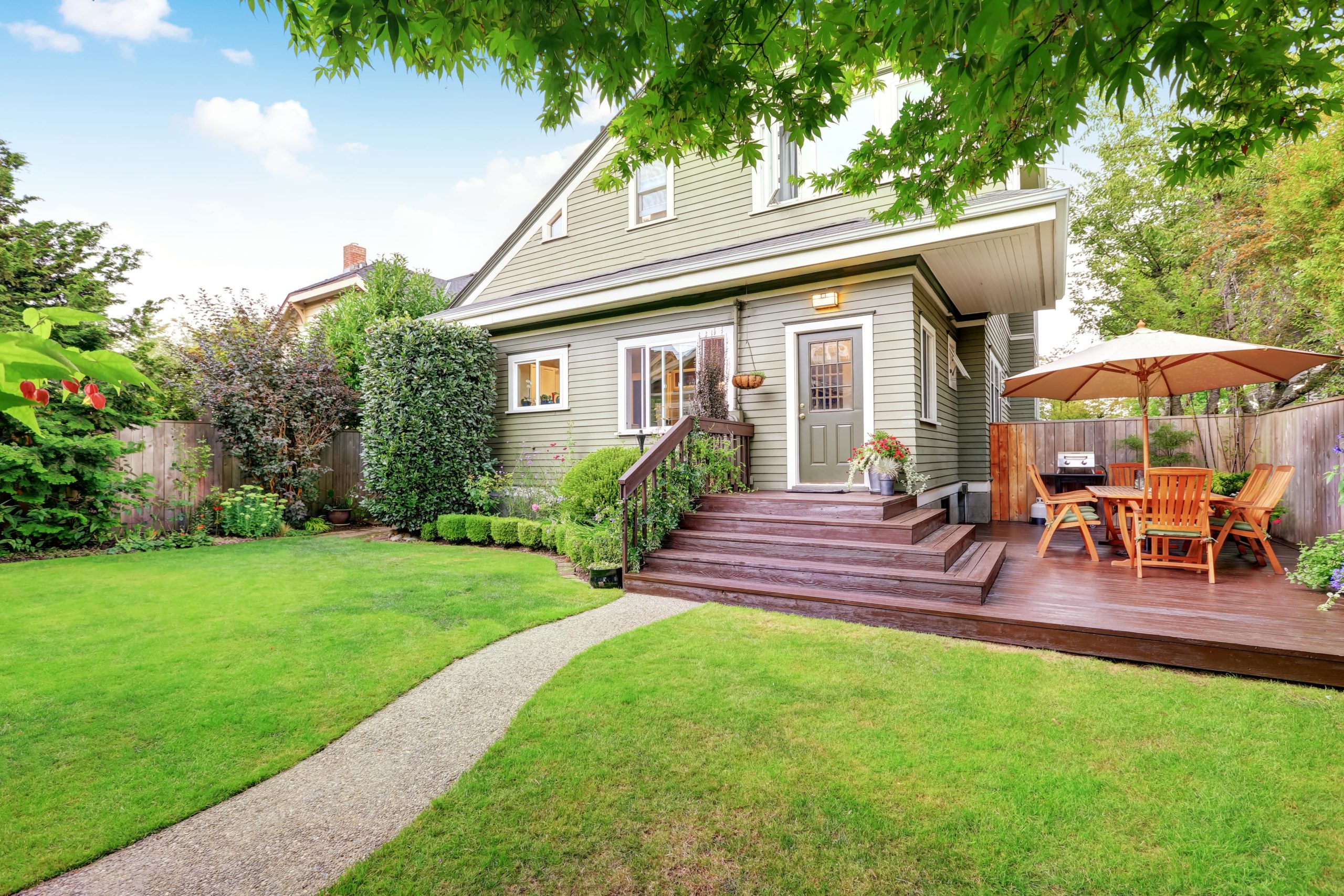 Landscape design of a residential front yard.