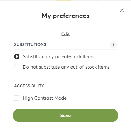 my preferences substitution options